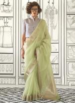 Moss Chiffon Pista Green Casual Wear Weaving Saree